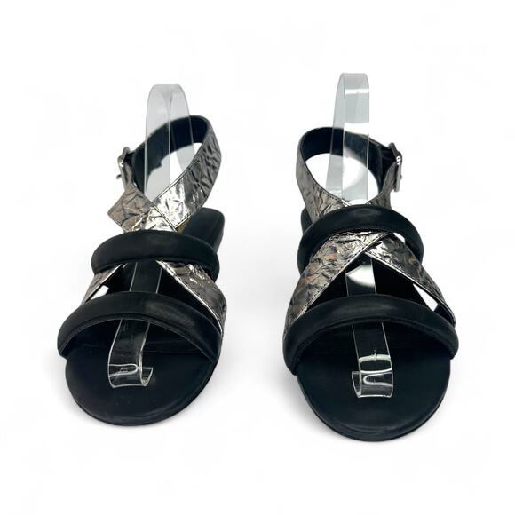 Intentionally Blank Women's Strappy Sandal EU 38 US 7.5-8 Black Silver Crinkle - Picture 6 of 7